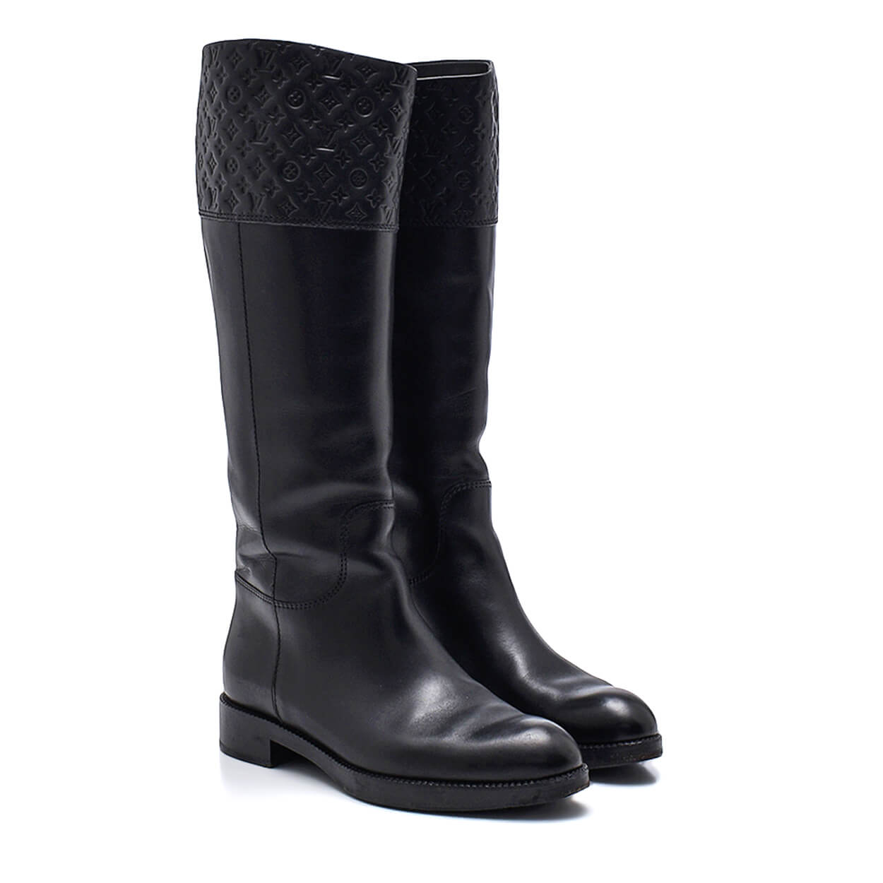 Louis Vuitton - Black Leather Monogram Embossed Riding Boots